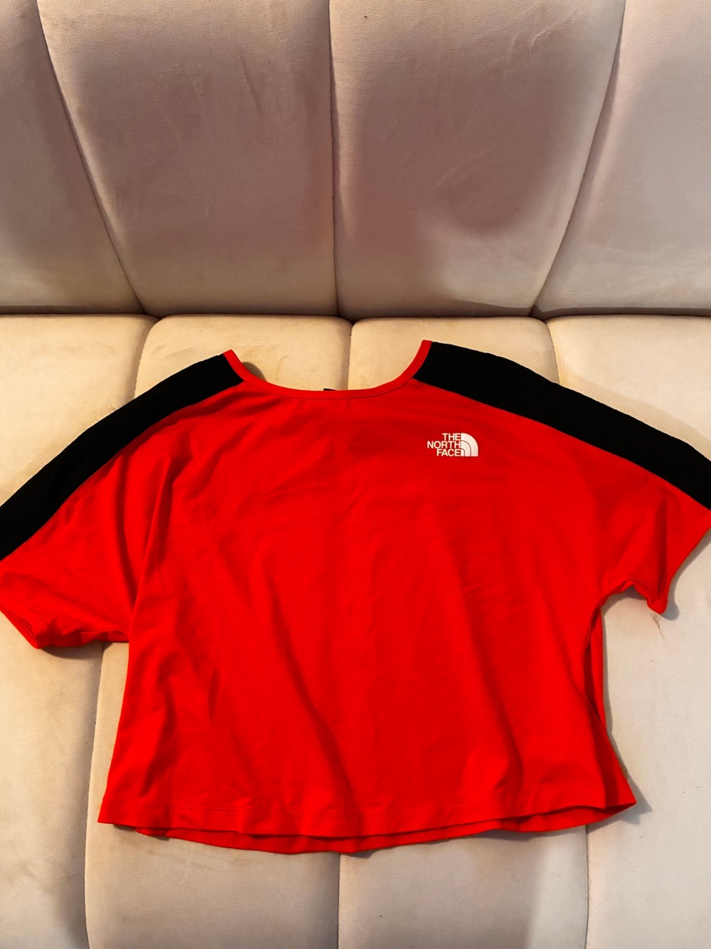 The North Face Red Short Sleeve Tee with Black Shoulder Panels